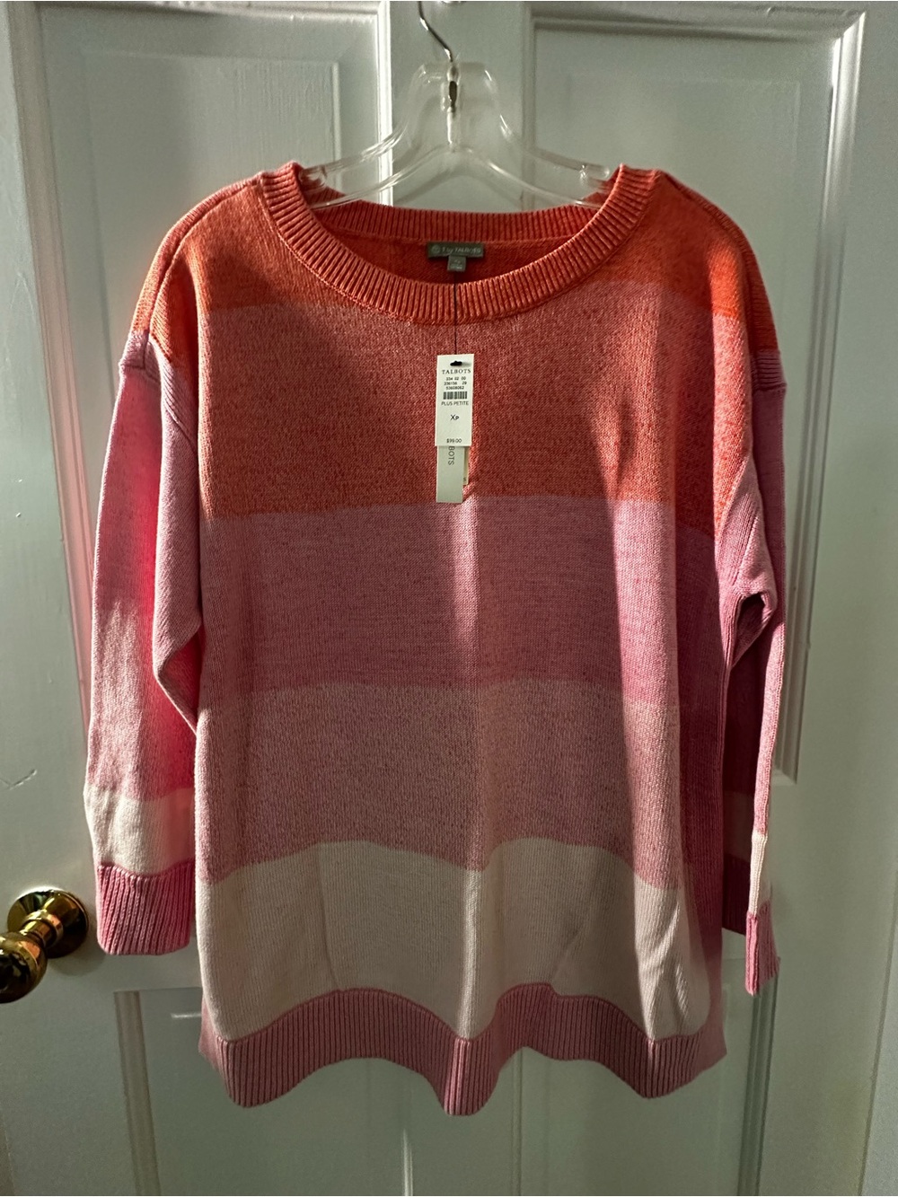 Talbots Colorblock Scoopneck Sweater in Coral, Pink & Cream